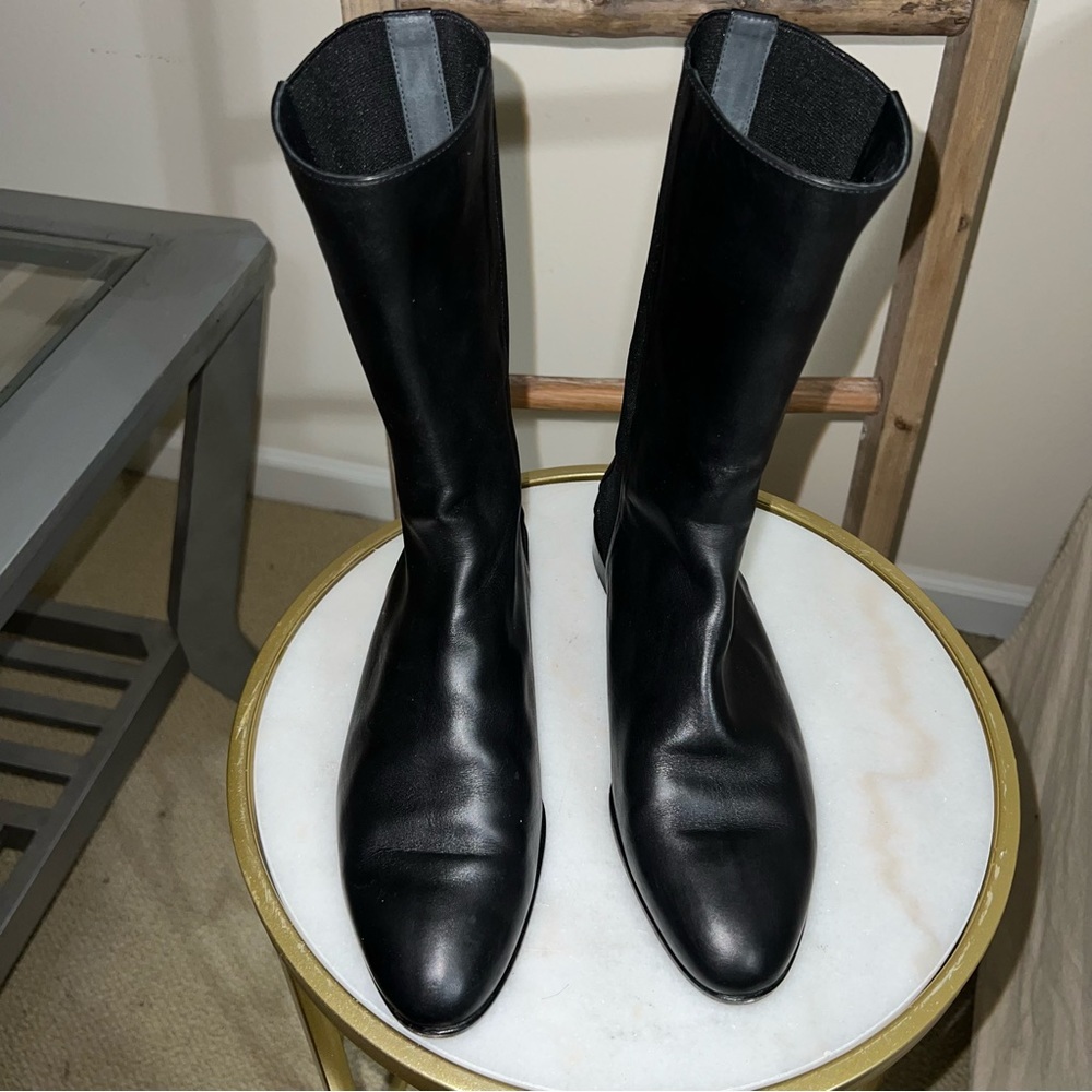 4. MANOLO BLAHNIK Black Leather Flat Heel Booties 40 - Picture 11 of 16